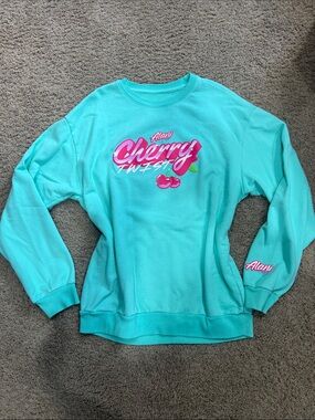 Alani Nu Aqua Crewneck Sweater with Pink Cherry Logo